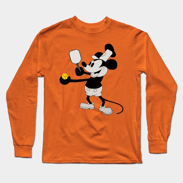 Steamboat Willie Plays Pickleball Long Sleeve T-Shirt by numpdog